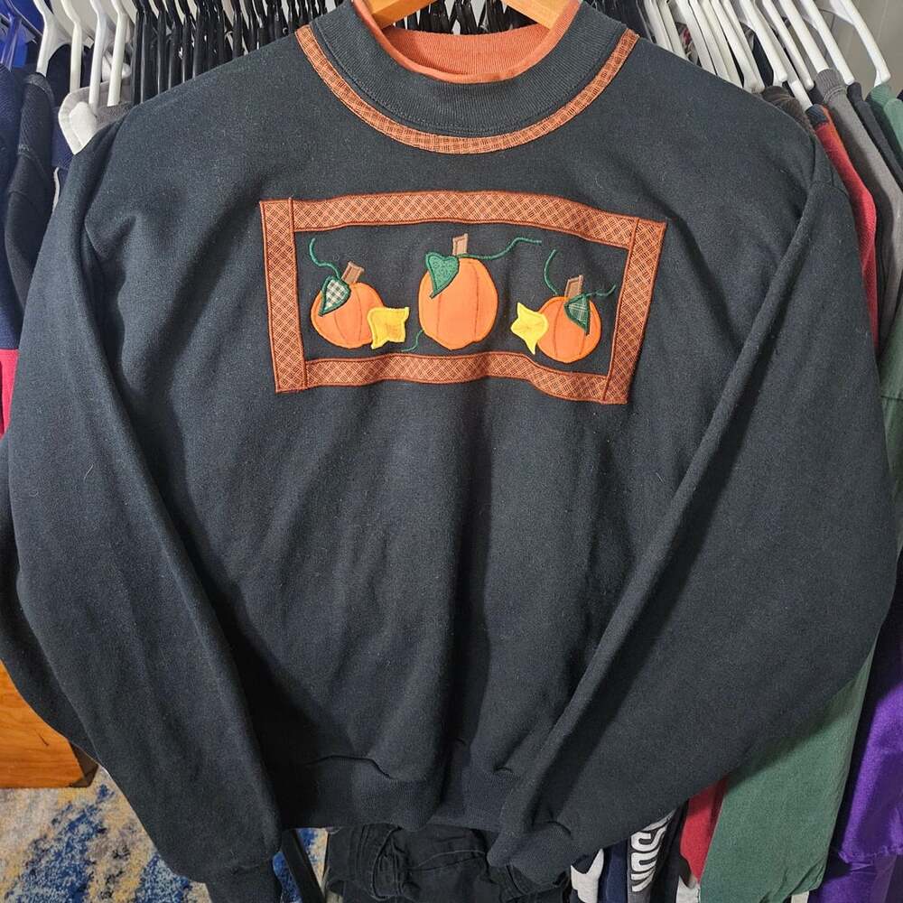 Vintage Jerzees NuBlend Pumpkin Embroidered Fall Sweatshirt M